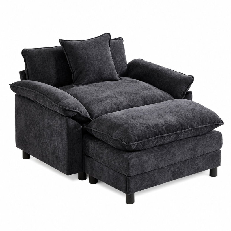 Fauteuil d'appoint moderne avec repose-pieds pour salon, Blue Chenille