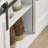 White Rustic Style Storage Bench with Sliding Barn Doors and Padded Seat Cushion