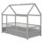 Twin Size Floor Wooden Bed With House Roof Frame, Fence Guardrails,Grey-745867842-745867844
