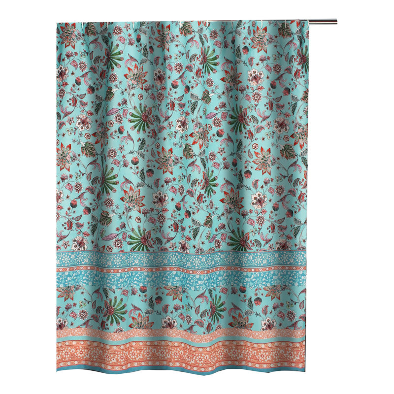  Athens Shower Curtain, Blue Microfiber Polyester, Jacobean Print