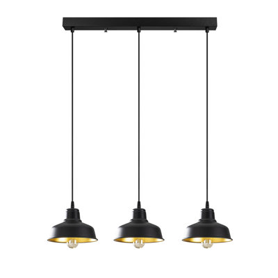 Industrial Scandinavian Chandelier, Black Metal Body, 42.1 x 7.5 inches | Adjustable Height: 42.5 - 53.5 inches | 3 x E27 Sockets (Max 40W) | Elegant Lighting for Dining Room & Living Spaces, Stylish & Durable Design
