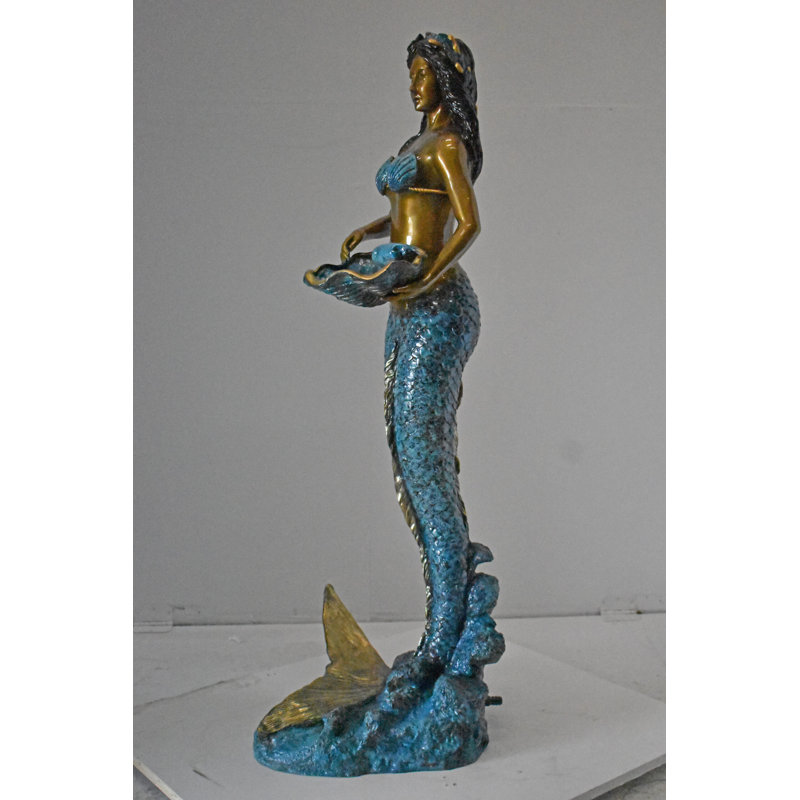 Mermaid Holding A Shell Bronze Fountain Color Finish - Size: 18" X 19" X 46"H.