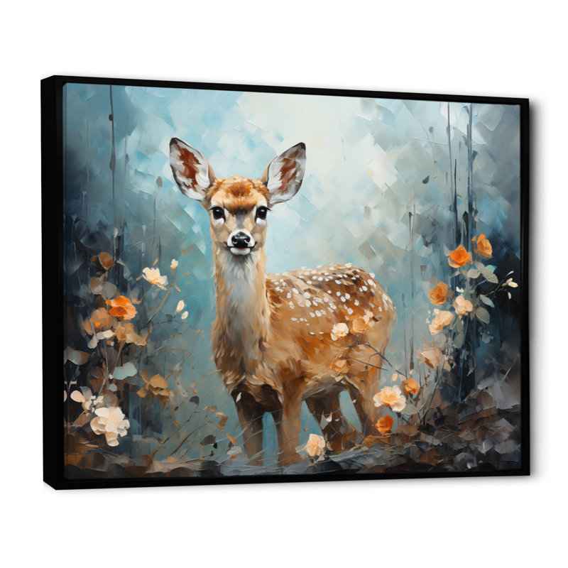 Art sur toile, "Deer Graceful Fawn Collage III", H 12 po x l 20 po x P 1 po, Cadre flottant noir