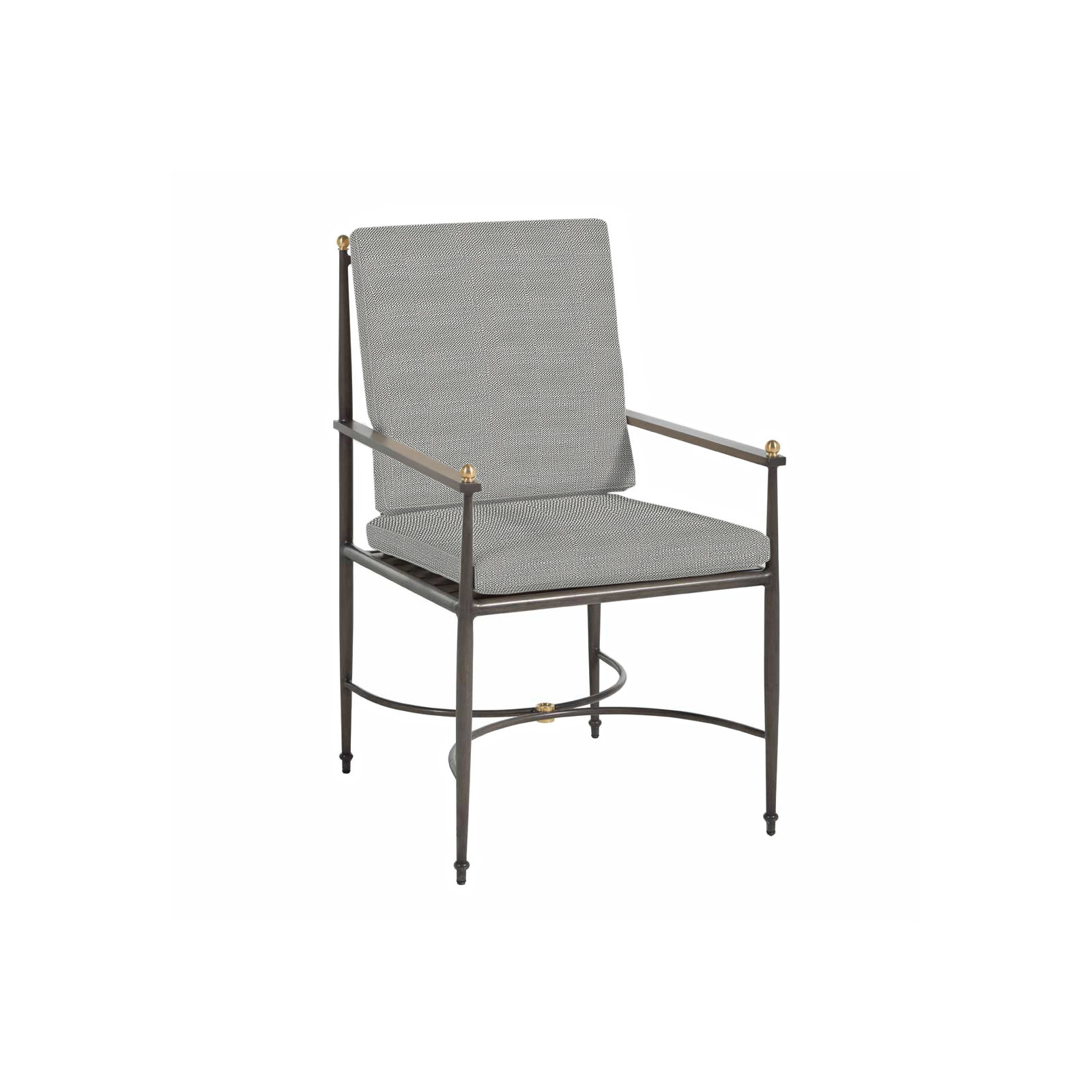 Roma Wrought Aluminum Outdoor Arm Chair, Rollo Silver, No Welt