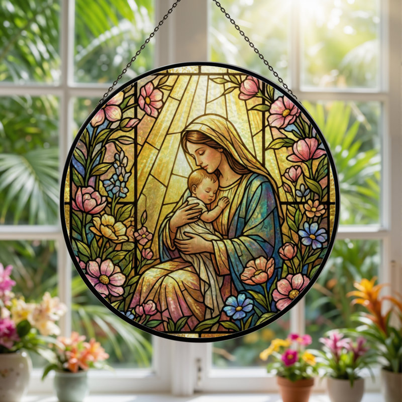Vitrail de fenêtre 7,8 "Mary and Child