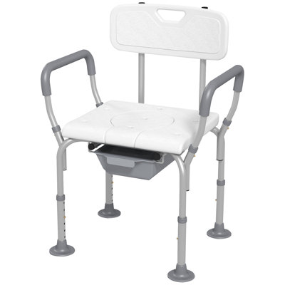31 Shower Chair With Back And Arms For Seniors & Disabled, Height Adjustable, Non-Slip, White Wide Seat - Toilet Seat, Adjustable
