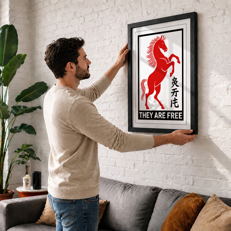 Red Horse Rising Graphic - Framed Print, A1 - 84.1 x 59.4 cm, Black