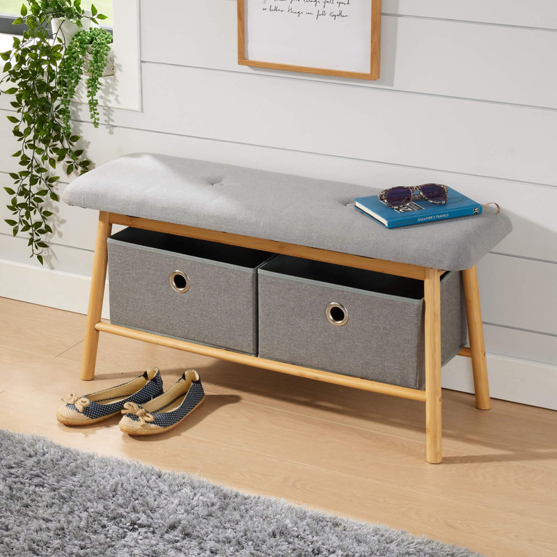 2 Drawer Padded Hallway Bamboo Storage Bench
