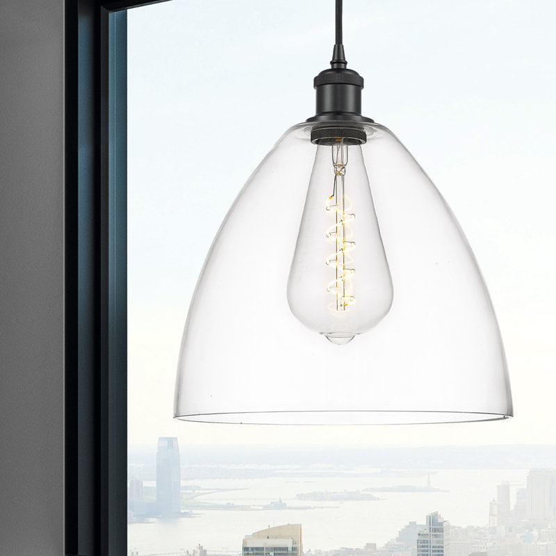 Haruka 1 - Light Single Pendant, 14.75" H x 12" W x 12" D, Clear, Matte Black