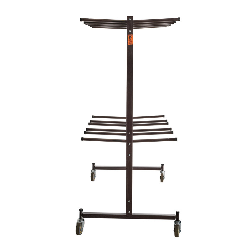 Double-Tier Dark Brown Steel Chair Storage Trolley