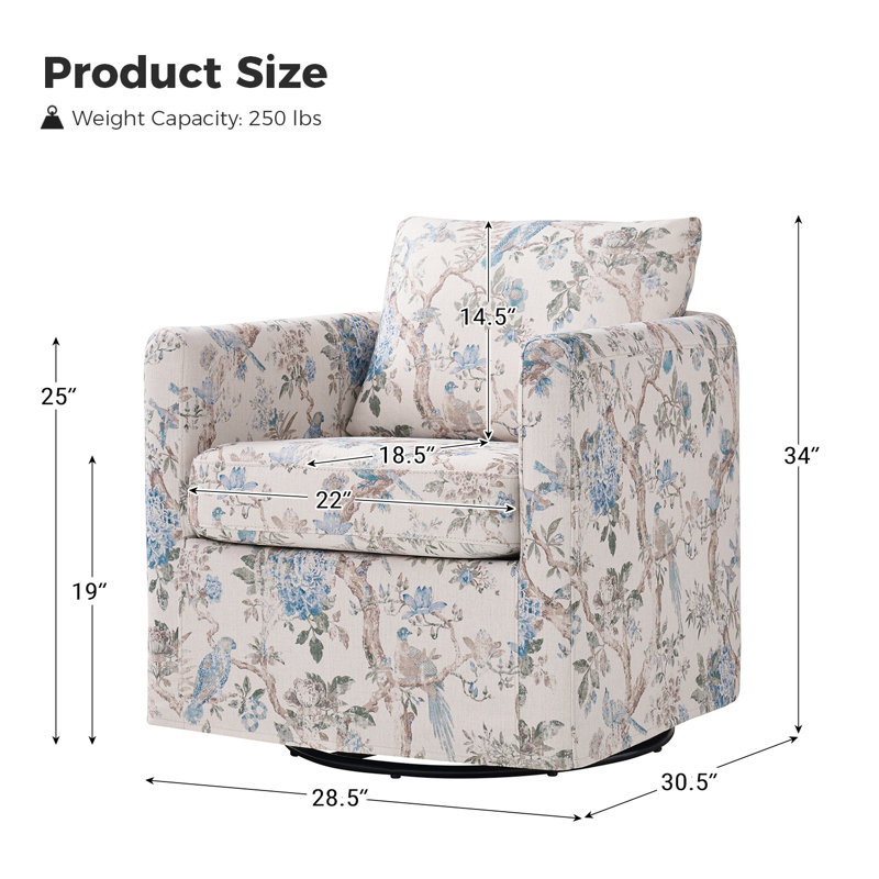 Nicha Upholstered Slipcovered Swivel Barrel Chair, Brid Polyester Blend