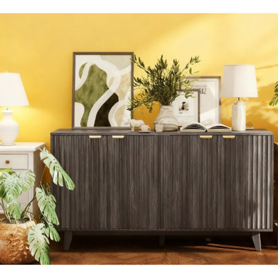 Commode pratique, armoire à buffet cannelée avec portes et tablettes réglables