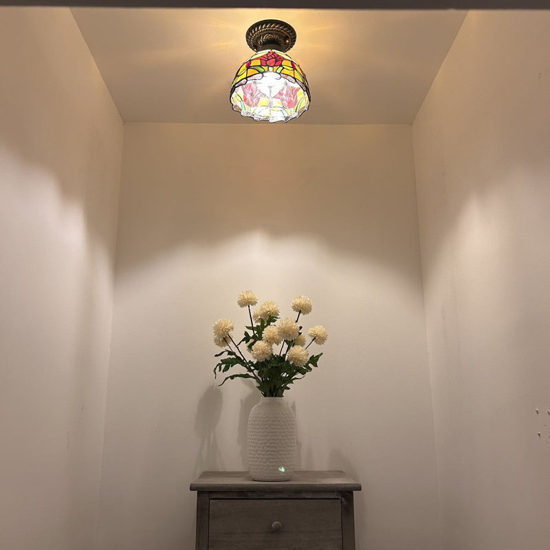 8'' 1 - Light Bowl Ceiling Fan Light Kit, Yellow/Red