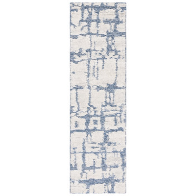 Martha Stewart Hand Tufted Wool/Cotton Abstract Rug in Blue/Ivory