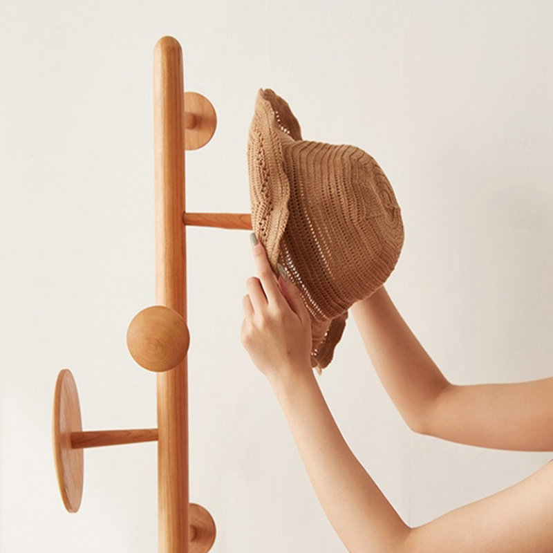 Cherry Solid Wood Freestanding 7 - Hook Coat Rack, Cherry