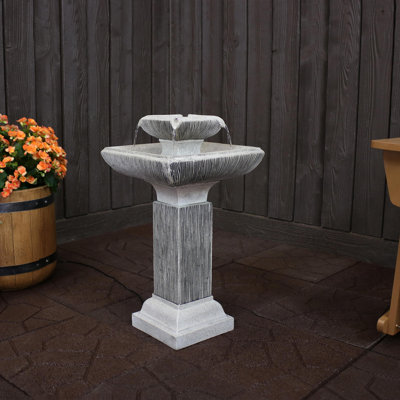 Weather-Resistant Contemporary Gray Resin 2-Tier Outdoor Water Fountain