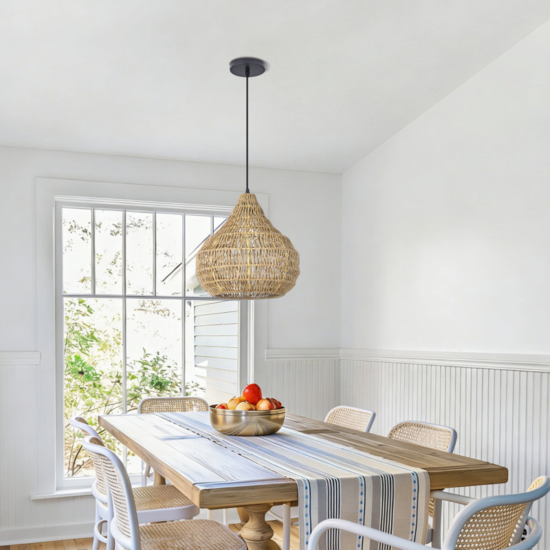 Luminaire suspendu en corde tissée à la main Boho, H 78 po x l 13,78 po x P 13,78 po