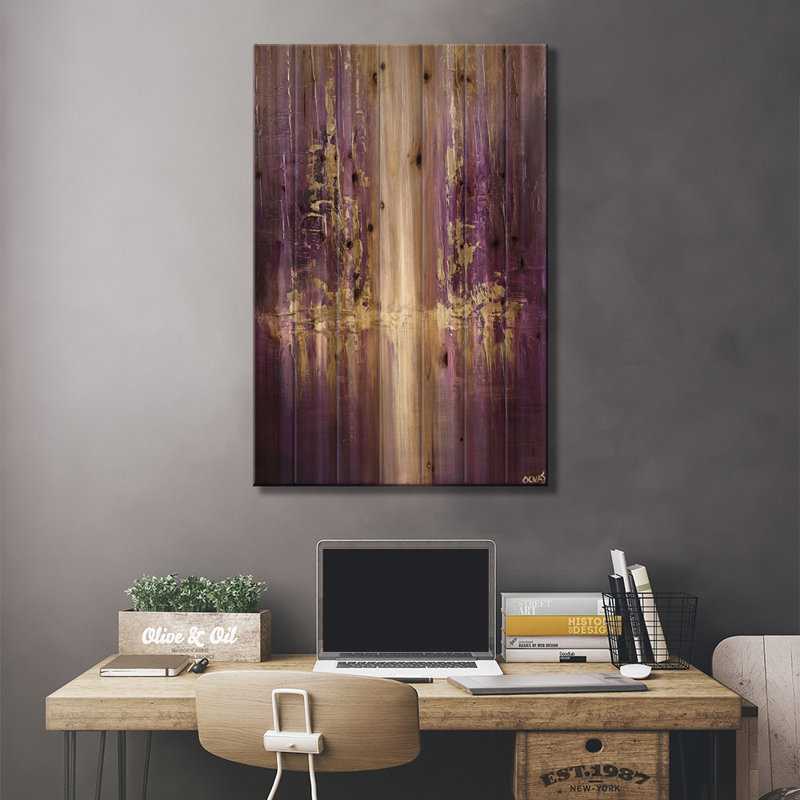 «Condrey Purple Rain On Wood» par Osnat Tzadok, impression graphique, H 26 po x l 18 po x P 1,5 po