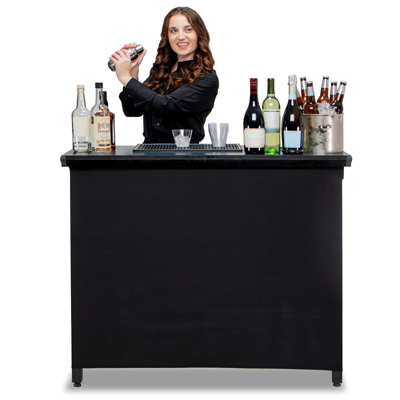 Commercial Grade Portable Bar Table - Mobile Bartender Station For Events - Includes Black Skirt And Carry Case - Standard Or LED, 45 X 18 X 38