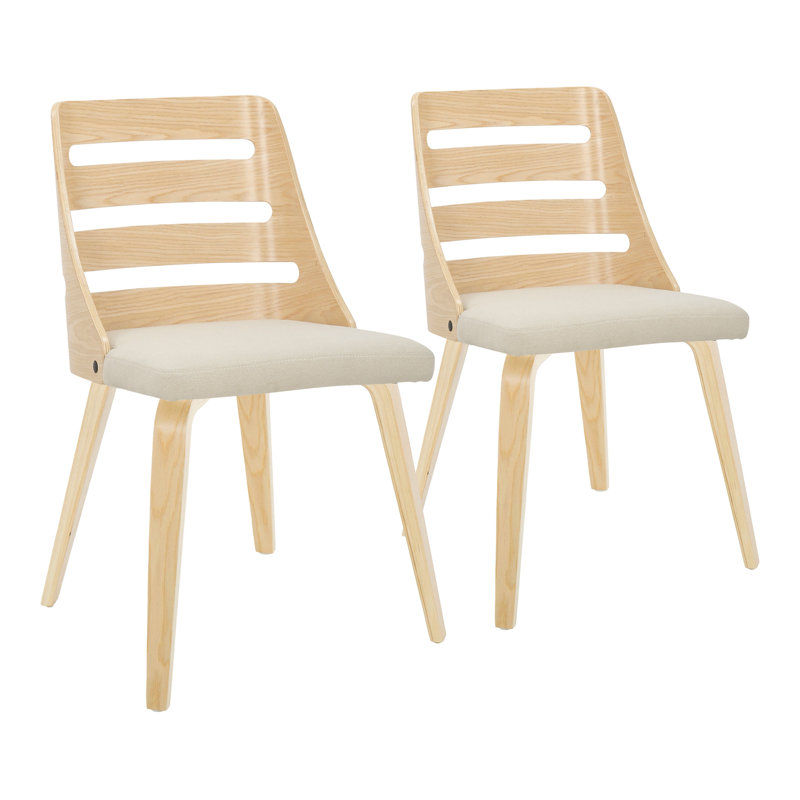 Chaises d'appoint rembourrées 19 "avec pieds en bois cintré Huitt, Crème, naturel