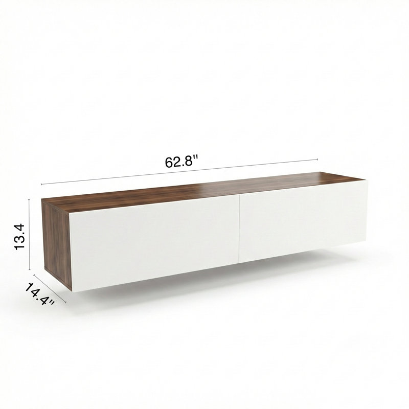 Barryan 63" Floating TV Stand, Walnut/White