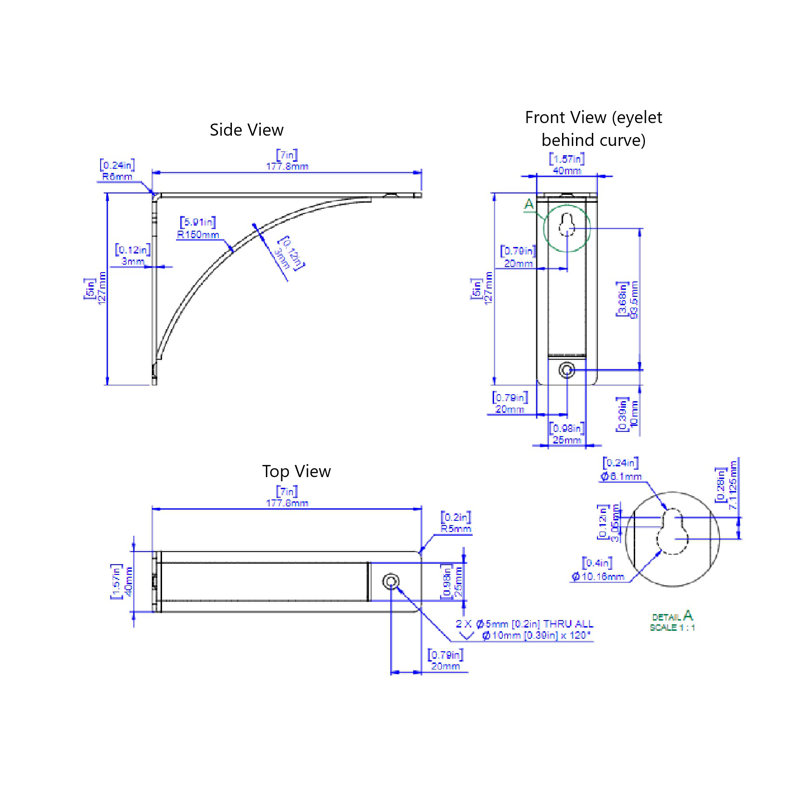 Harmony L-Bracket with Curve, 5" H x 1.50" W x 10" D