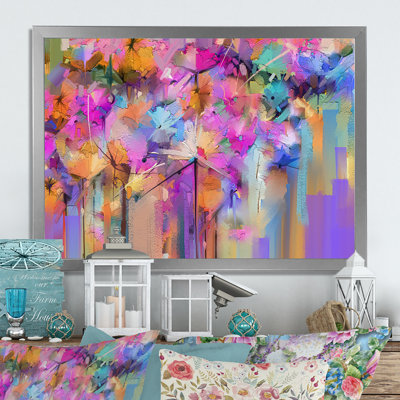 Impression de cadre coloré sur toile abstraite colorée «Pink Spring Flowers IV»