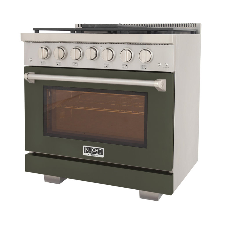 Kucht 36'' W Free Standing Range, Liquid Propane, Olive Green