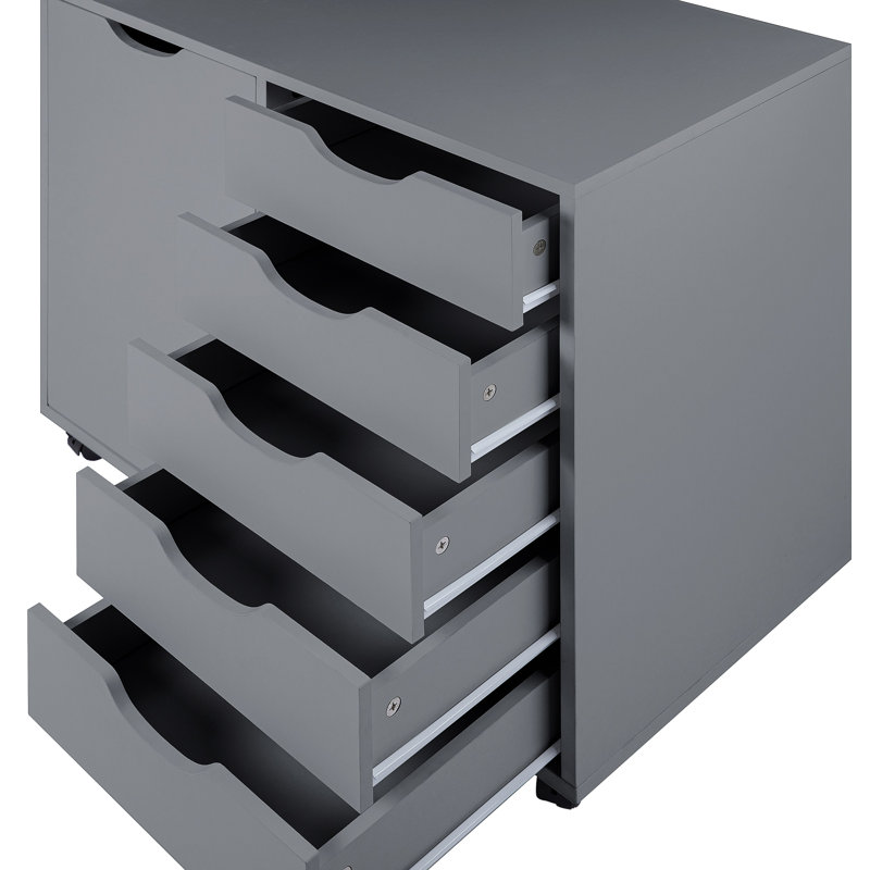 Gray Medium Wood 5-Drawer Mobile Lateral File Cabinet