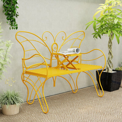 Banc de patio 49 po en métal avec banc intégré et table intégrée
