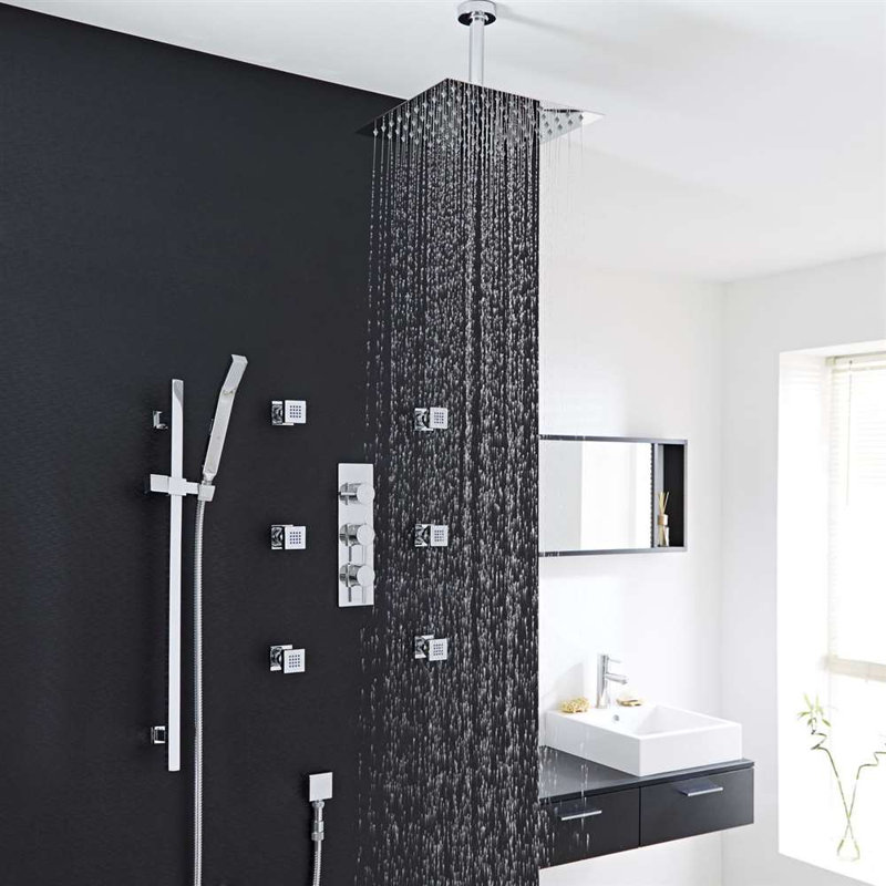 Système de douche complet thermostatique à fixation au plafond avec soupape grossière Edinburgh