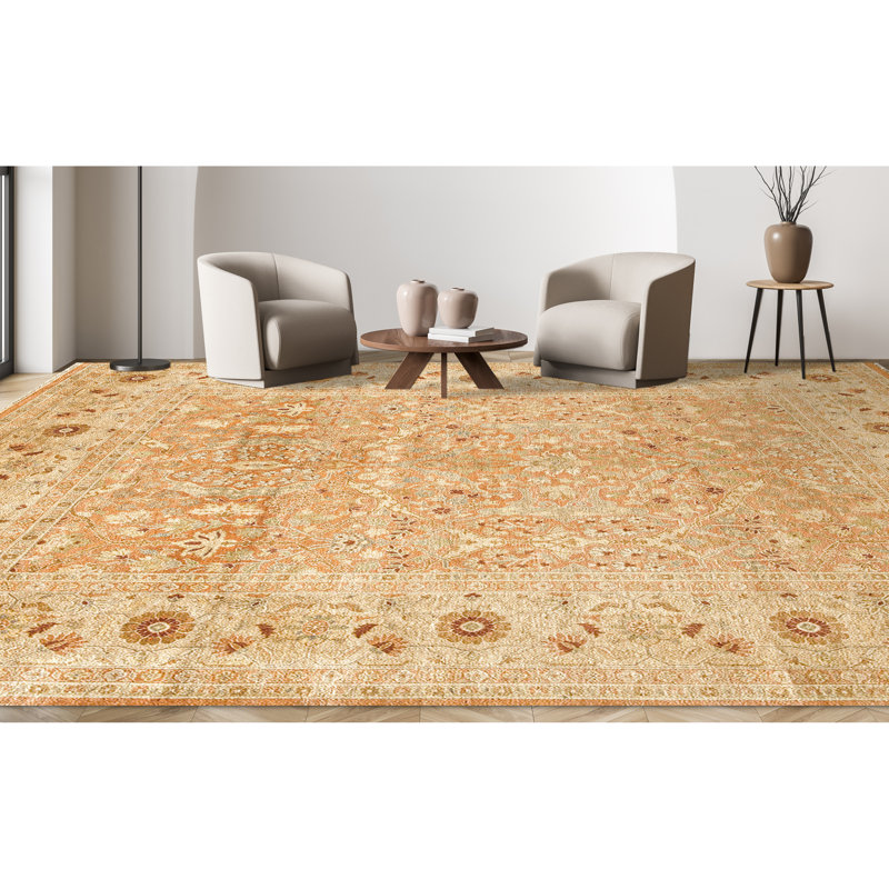 Wool Oriental Area Rug in Bronze/Ivory, Rectangle 6' x 9'