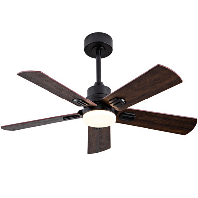Smart Indoor/Outdoor Ceiling Fan With Light, Dual Finish Black/Walnut 6-Blade, Remote  Control, Dimmable LED, 6-Speed Quiet DC Motor, Reversible
