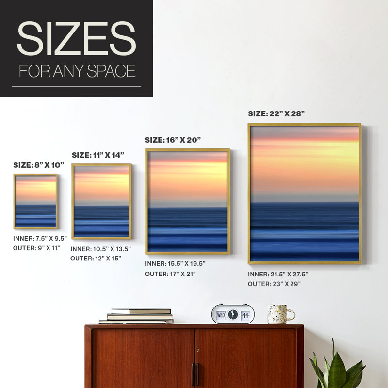 «Sunset Seascape I», reproduction encadrée de qualité supérieure - prête à être accrochée - aucun clou requis - aucun clou requis
