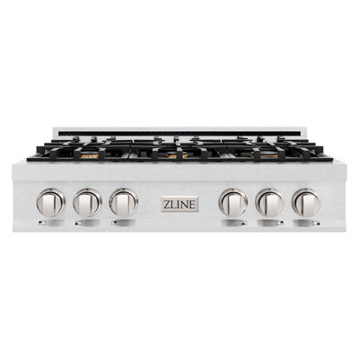Surface de cuisson au gaz 36 pouces avec 6 brûleurs et surface de cuisson en porcelaine en acier inoxydable satiné ZLINE