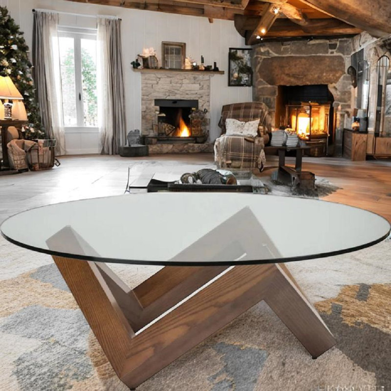 Table basse Coma avec plateau en verre et base en noyer