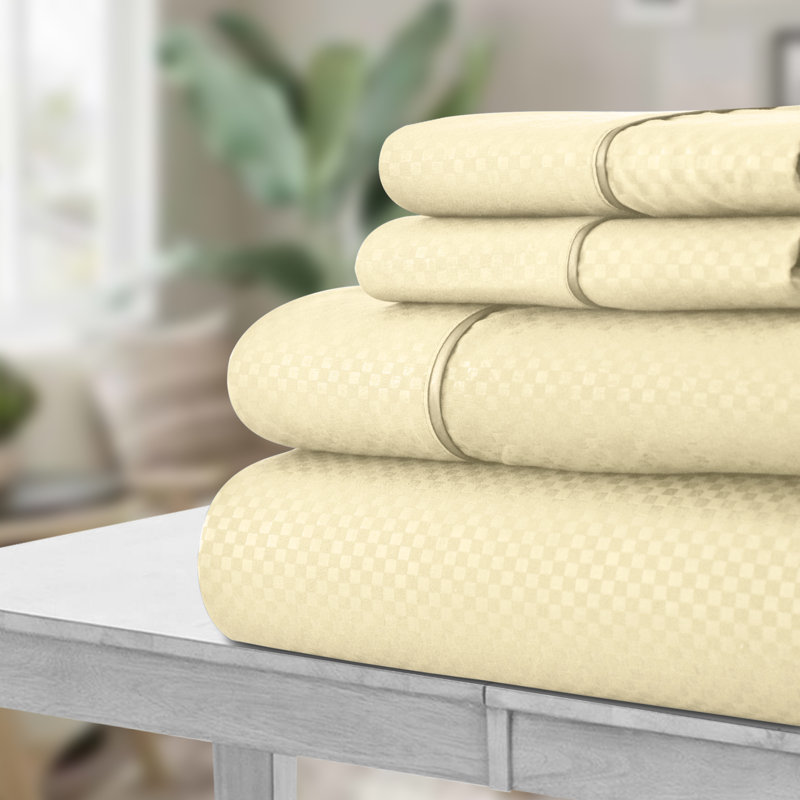 Ensemble de literie en microfibre , Ensemble de draps pour lit double avec un drap-hou, Vanille