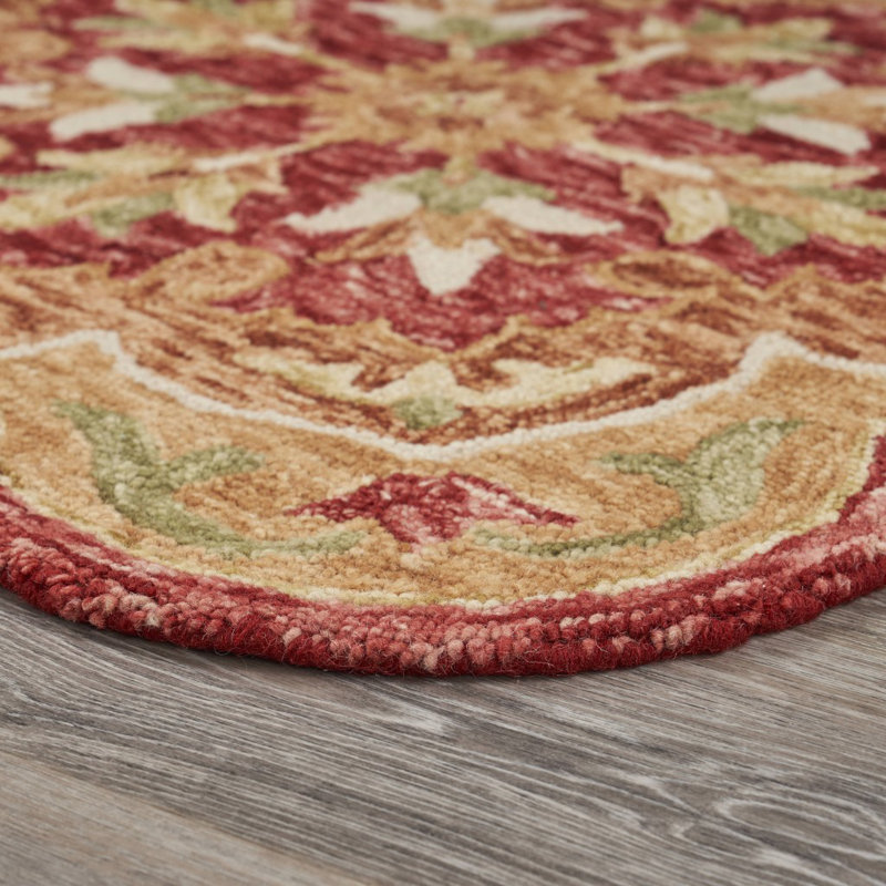 Tapis rond rouge / beige en laine noué à la main Padula, Rond 4 pi