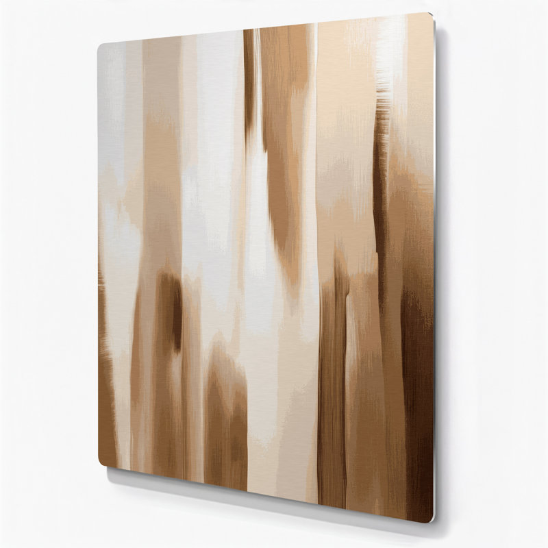 Art mural abstrait en métal beige 89, H 11 po x l 14 po