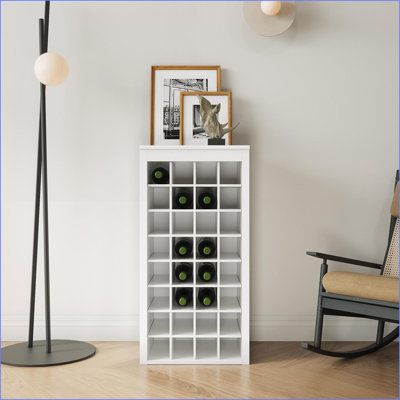 Cabinets, Walnut Brown 32-Bottle Wine Storage Cabinet, 17.8"W x 15.95"D x 35.43"H | Minimalist | Particle Board+MDF