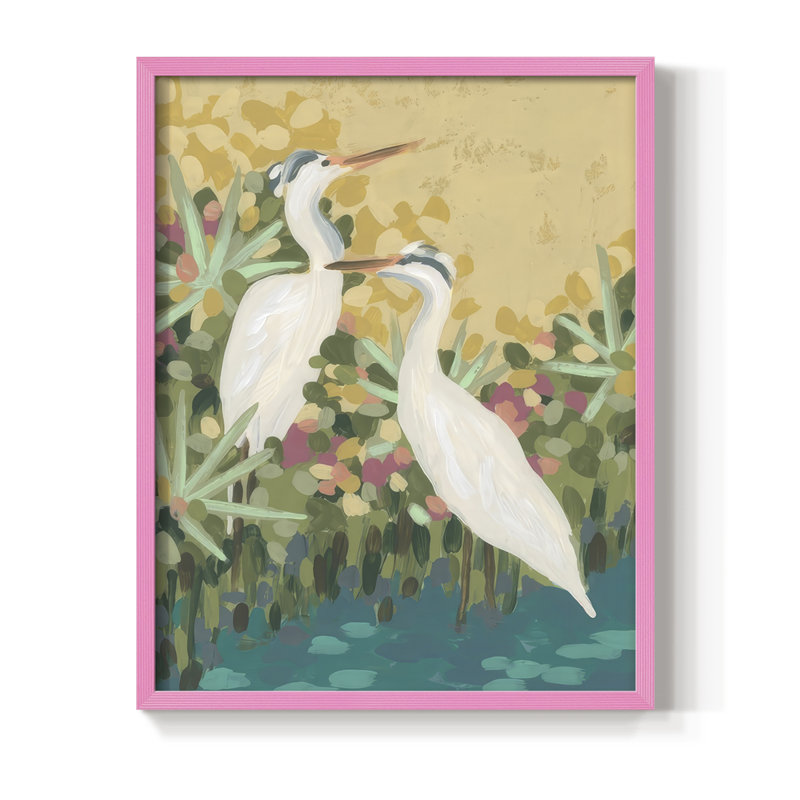 Heron Lagoon I, reproduction encadrée - bois massif, Rose, H 11 po x l 9 po