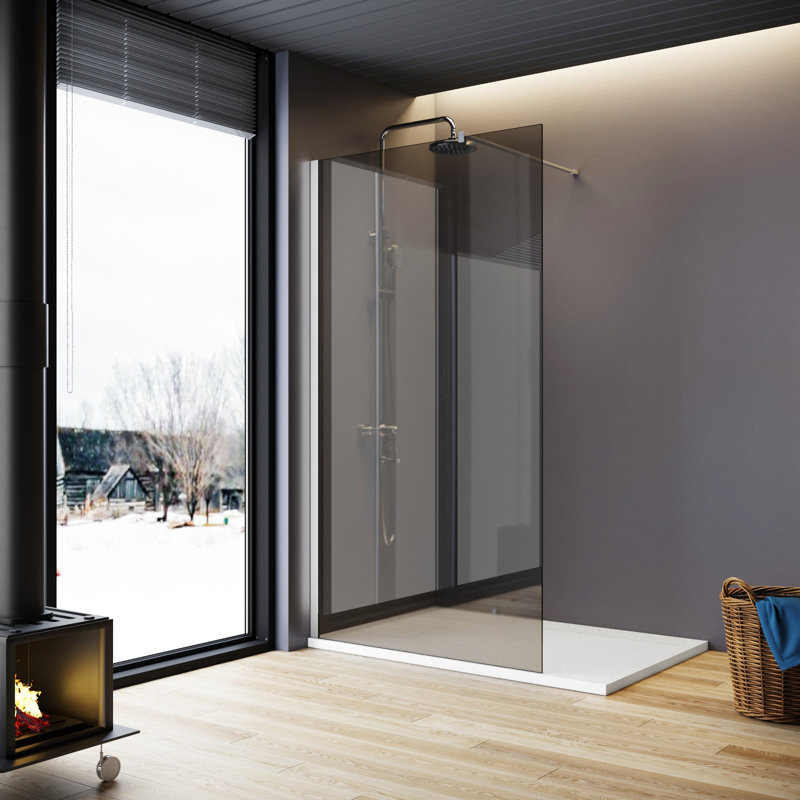 Walk in Shower Enclosure With Dark Grey Easy Clean Safety Glass , Silver, 120"