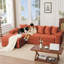 Canapé modulaire convertible 10-en-1 en velours côtelé, canapé d'angle et canapé-lit, poche latérale, sans assemblage, conception modulaire en forme de L, 6 coussins, orange-621196778
