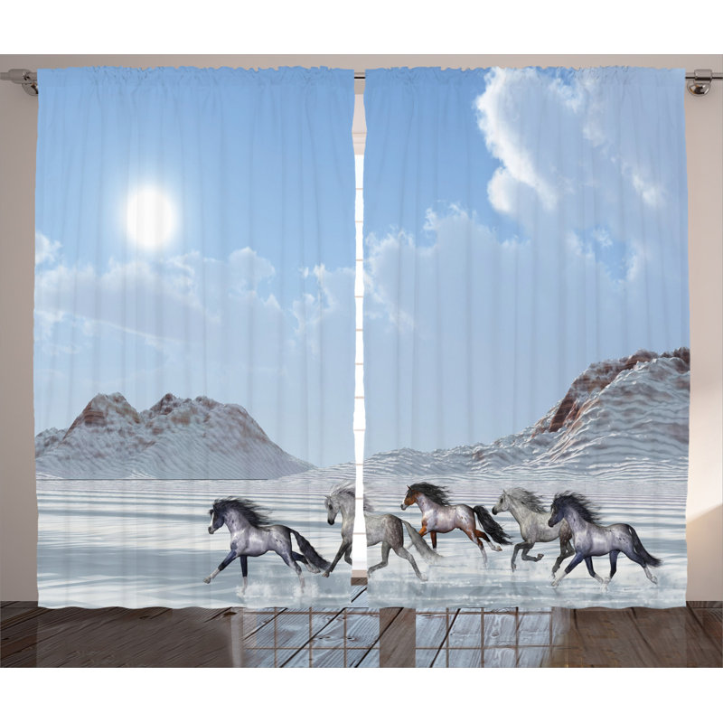 Horses Semi-Sheer Rod Pocket Curtain Panels, 54" x 84"