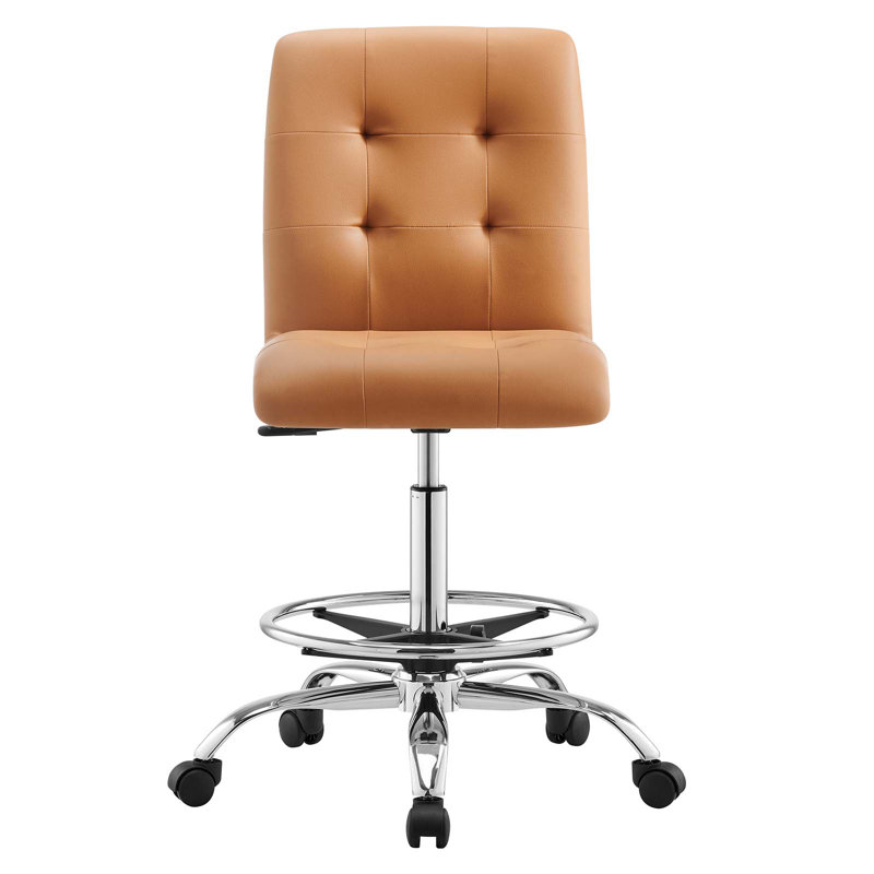 Chaise de dessinateur en cuir végétalien sans accoudoirs Prim Orange, Brun clair, Argent