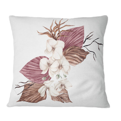 Bouquet de fleurs tropicales blanches I - Coussin décoratif à imprimé traditionnel