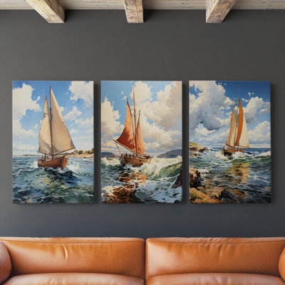 Série Sea and Shore LXIV - Ensemble de toiles tendues avec châssis Premium - Prêt à être accroché
