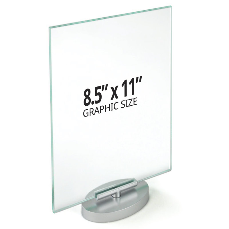 Clear Acrylic Double-Sided Rotating Desktop Sign Holder with Silver Base