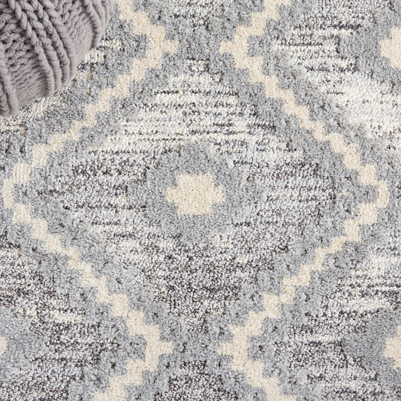 Gray Geometric Tufted Washable Shag Rug 5'1" x 7'6"
