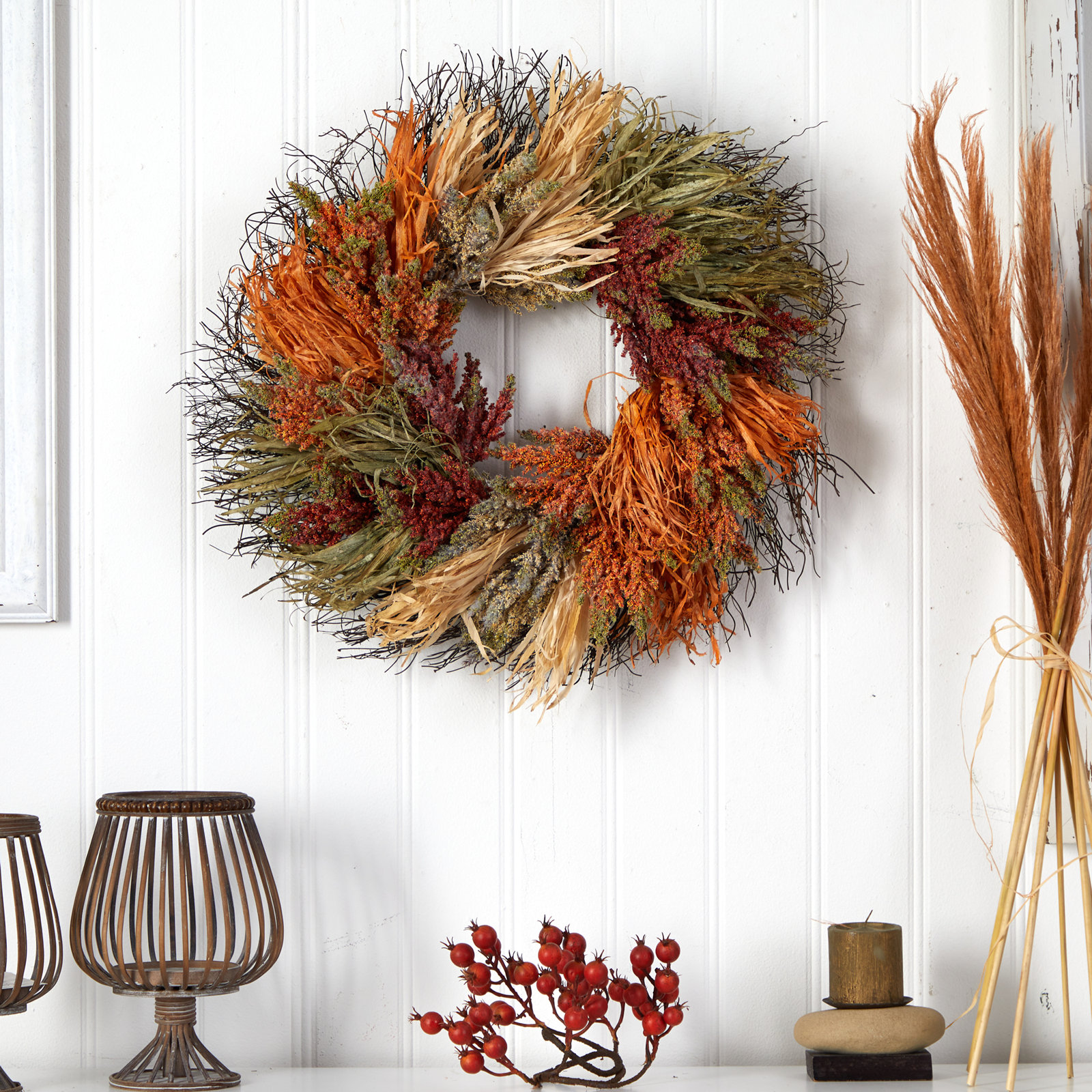 26'' Thanksgiving Faux Sorghum Wreath